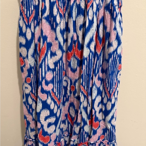 Crown & Ivy Tiered Maxi Dress Blue Pink Ikat Sz Medium Tie Strap Vacation Outift - Picture 5 of 11